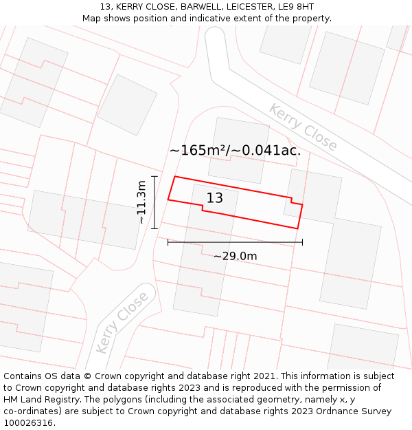 13, KERRY CLOSE, BARWELL, LEICESTER, LE9 8HT: Plot and title map
