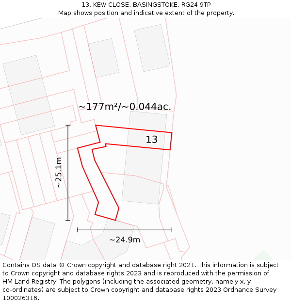 13, KEW CLOSE, BASINGSTOKE, RG24 9TP: Plot and title map