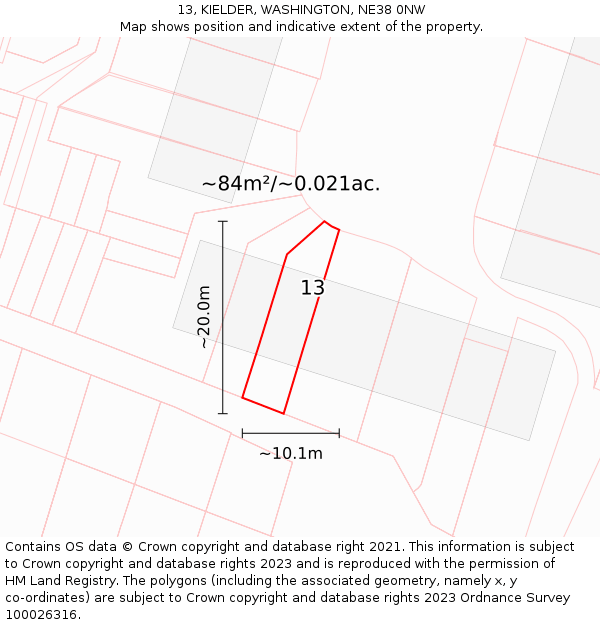 13, KIELDER, WASHINGTON, NE38 0NW: Plot and title map