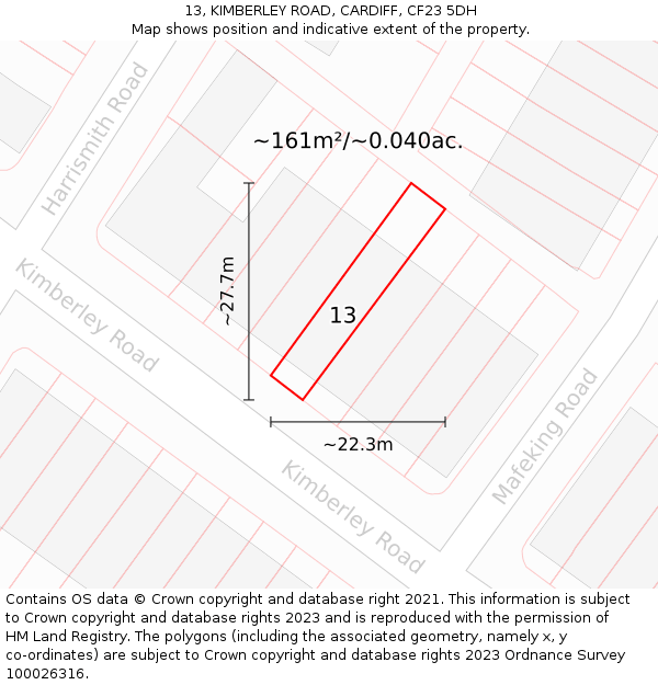 13, KIMBERLEY ROAD, CARDIFF, CF23 5DH: Plot and title map