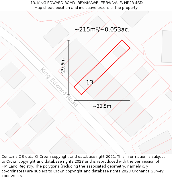 13, KING EDWARD ROAD, BRYNMAWR, EBBW VALE, NP23 4SD: Plot and title map