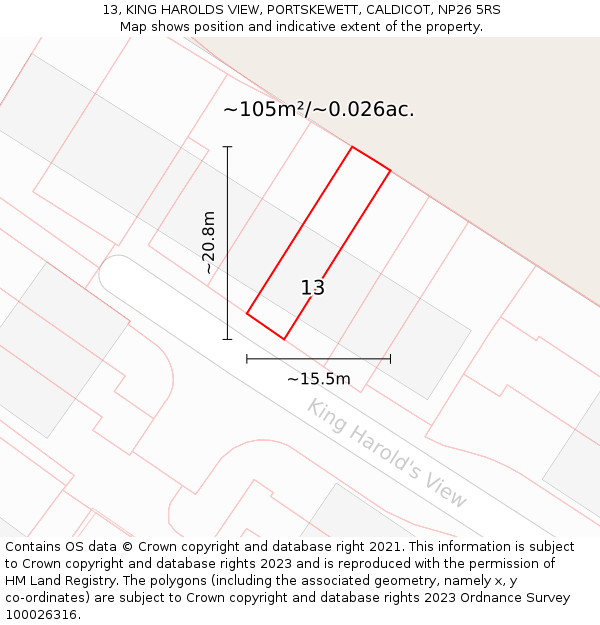 13, KING HAROLDS VIEW, PORTSKEWETT, CALDICOT, NP26 5RS: Plot and title map
