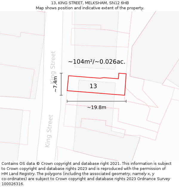 13, KING STREET, MELKSHAM, SN12 6HB: Plot and title map