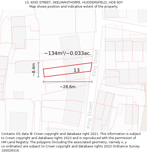 13, KING STREET, SKELMANTHORPE, HUDDERSFIELD, HD8 9DY: Plot and title map