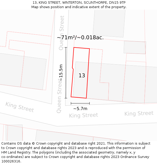 13, KING STREET, WINTERTON, SCUNTHORPE, DN15 9TP: Plot and title map