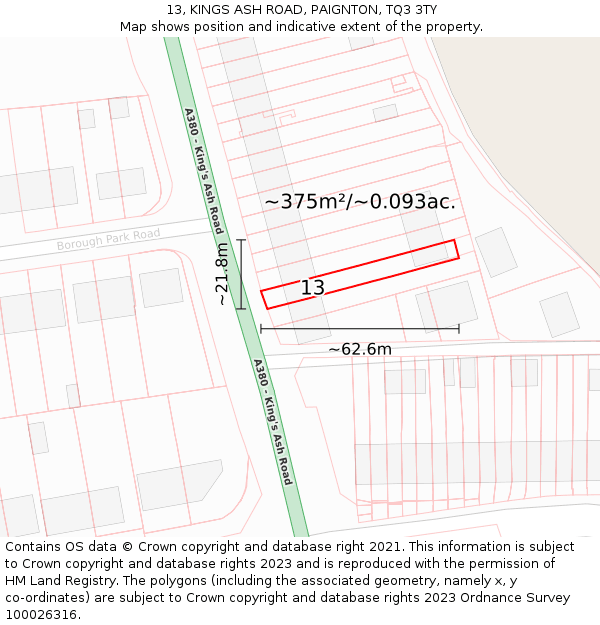 13, KINGS ASH ROAD, PAIGNTON, TQ3 3TY: Plot and title map