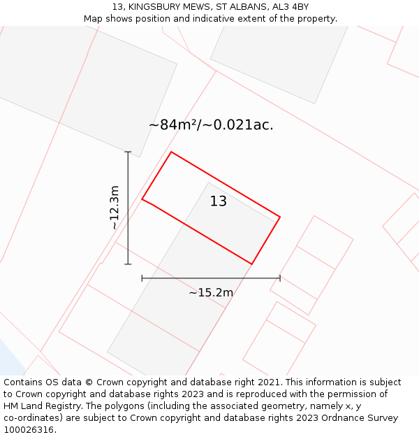 13, KINGSBURY MEWS, ST ALBANS, AL3 4BY: Plot and title map