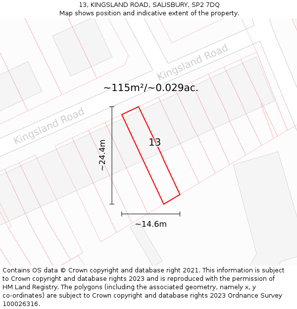13, KINGSLAND ROAD, SALISBURY, SP2 7DQ: Plot and title map