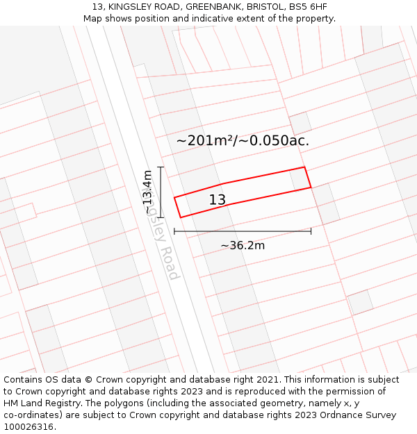 13, KINGSLEY ROAD, GREENBANK, BRISTOL, BS5 6HF: Plot and title map