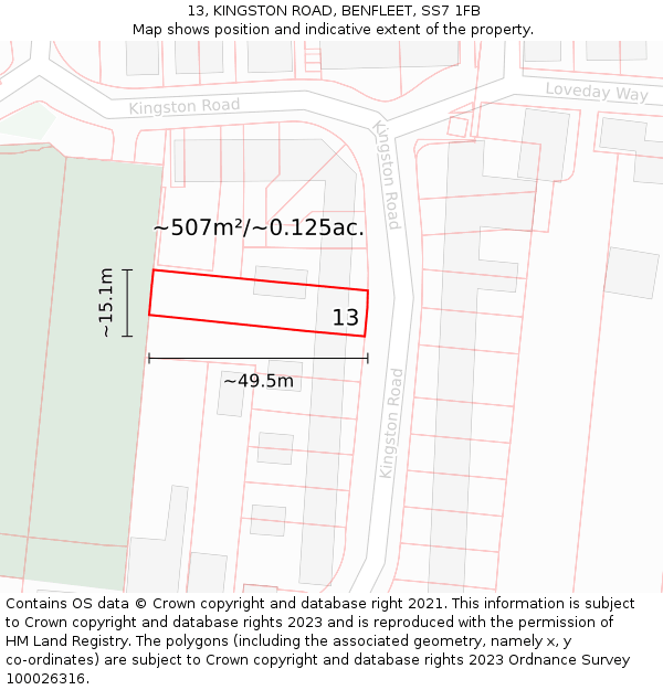 13, KINGSTON ROAD, BENFLEET, SS7 1FB: Plot and title map
