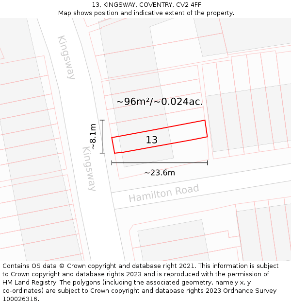 13, KINGSWAY, COVENTRY, CV2 4FF: Plot and title map