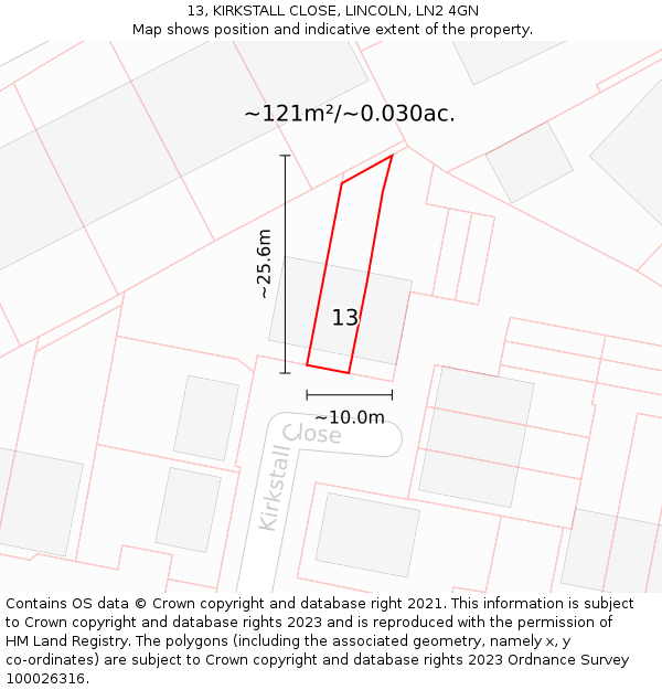 13, KIRKSTALL CLOSE, LINCOLN, LN2 4GN: Plot and title map