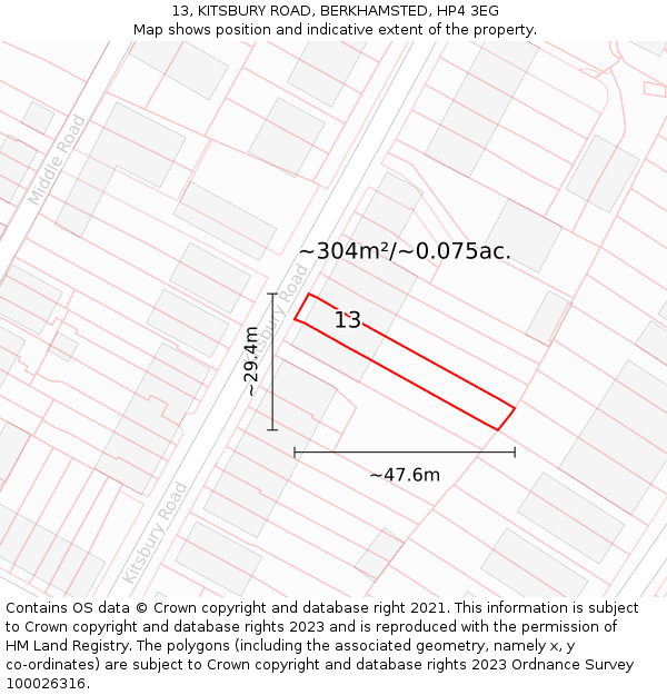 13, KITSBURY ROAD, BERKHAMSTED, HP4 3EG: Plot and title map