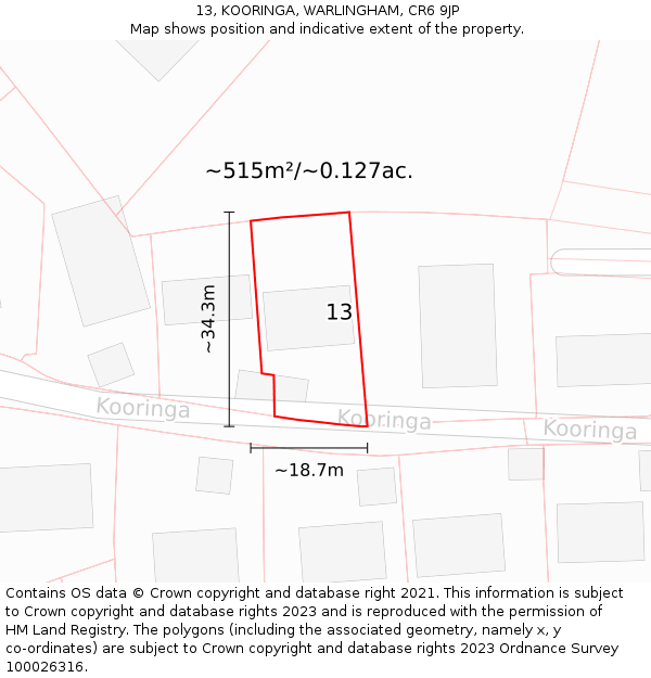 13, KOORINGA, WARLINGHAM, CR6 9JP: Plot and title map