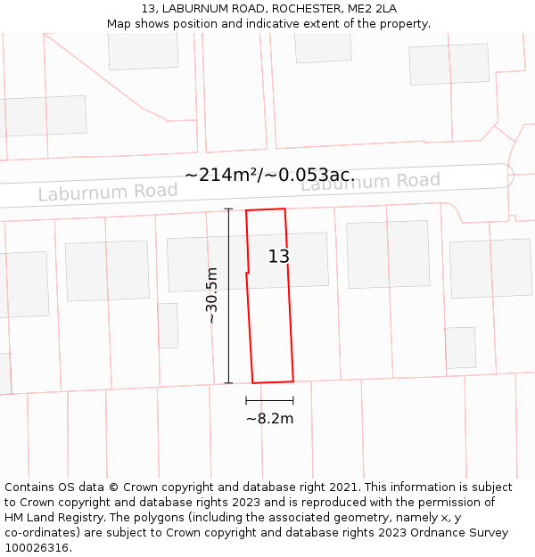 13, LABURNUM ROAD, ROCHESTER, ME2 2LA: Plot and title map