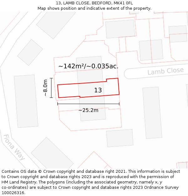 13, LAMB CLOSE, BEDFORD, MK41 0FL: Plot and title map