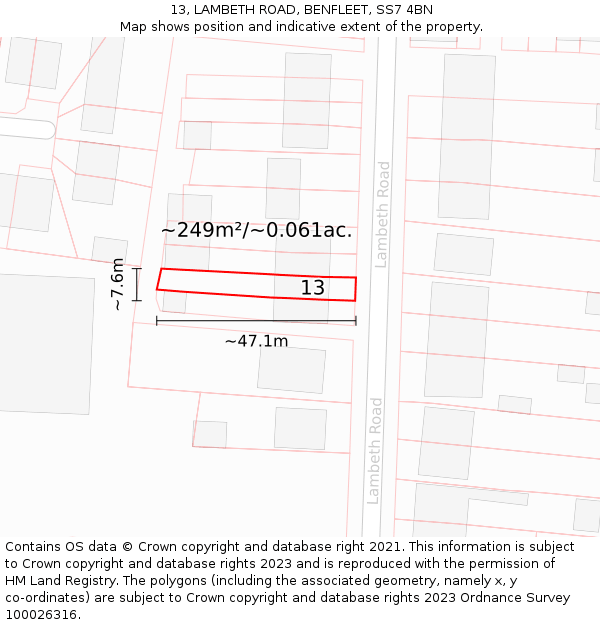 13, LAMBETH ROAD, BENFLEET, SS7 4BN: Plot and title map