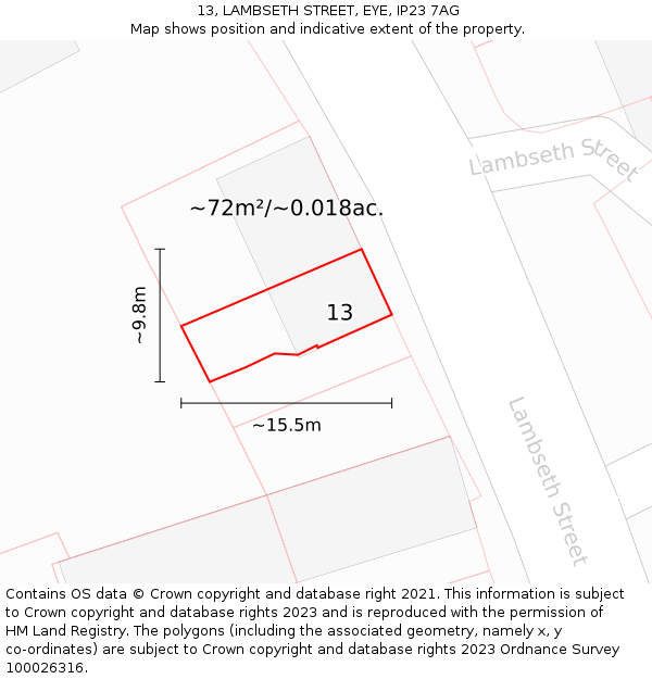 13, LAMBSETH STREET, EYE, IP23 7AG: Plot and title map