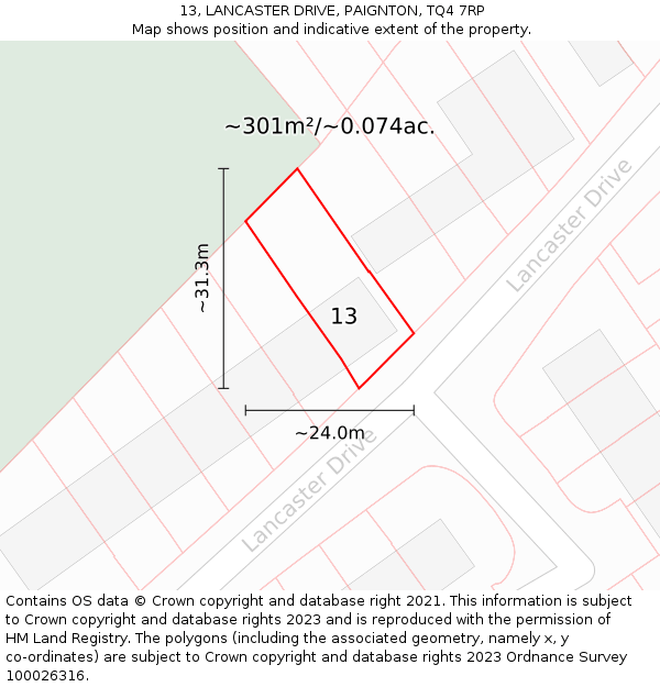 13, LANCASTER DRIVE, PAIGNTON, TQ4 7RP: Plot and title map