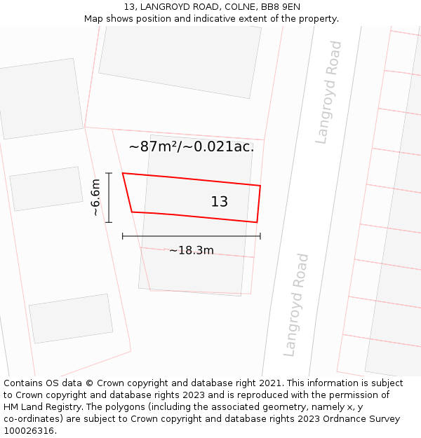 13, LANGROYD ROAD, COLNE, BB8 9EN: Plot and title map