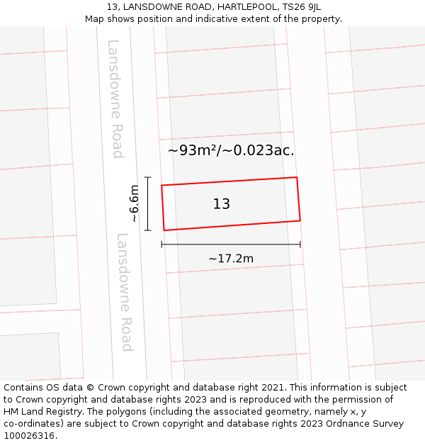13, LANSDOWNE ROAD, HARTLEPOOL, TS26 9JL: Plot and title map