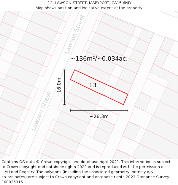 13, LAWSON STREET, MARYPORT, CA15 6ND: Plot and title map