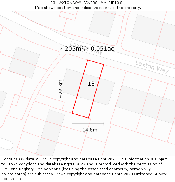 13, LAXTON WAY, FAVERSHAM, ME13 8LJ: Plot and title map