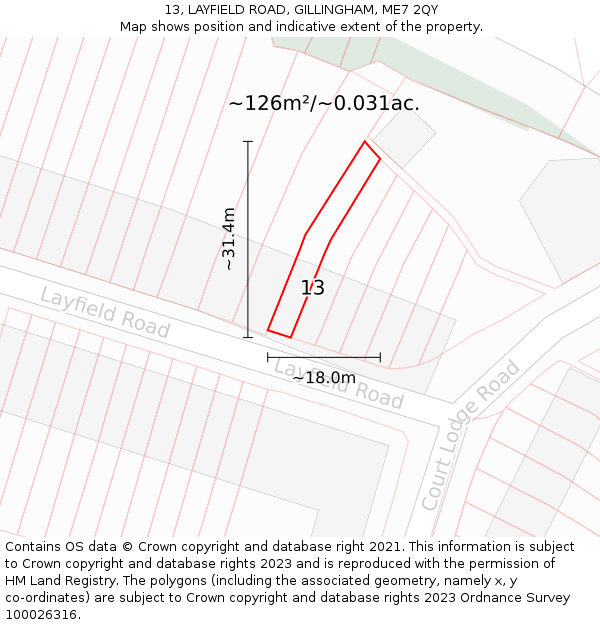 13, LAYFIELD ROAD, GILLINGHAM, ME7 2QY: Plot and title map