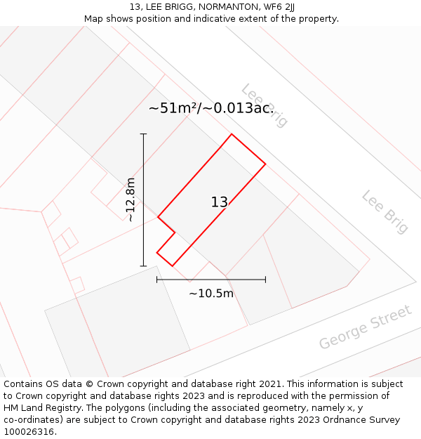 13, LEE BRIGG, NORMANTON, WF6 2JJ: Plot and title map