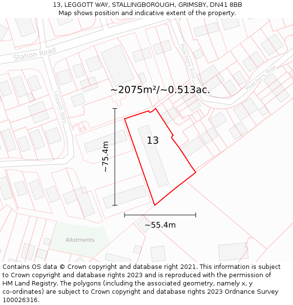 13, LEGGOTT WAY, STALLINGBOROUGH, GRIMSBY, DN41 8BB: Plot and title map