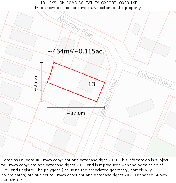 13, LEYSHON ROAD, WHEATLEY, OXFORD, OX33 1XF: Plot and title map