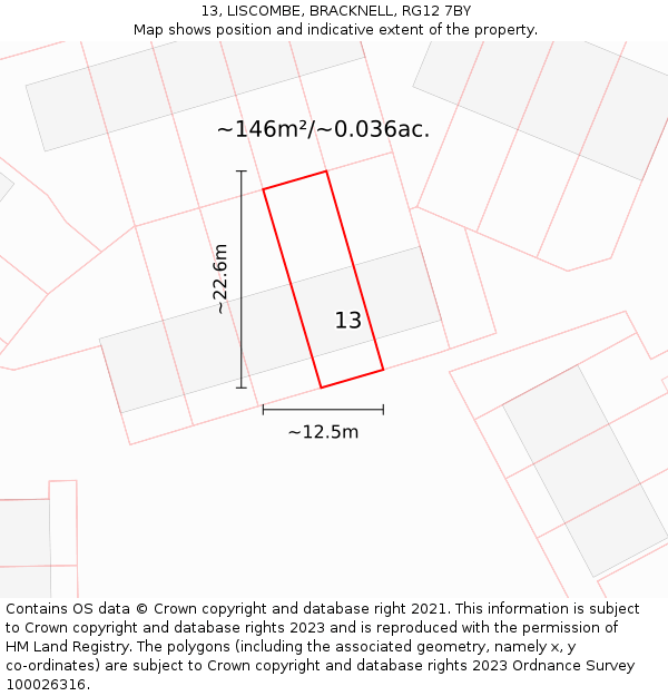 13, LISCOMBE, BRACKNELL, RG12 7BY: Plot and title map