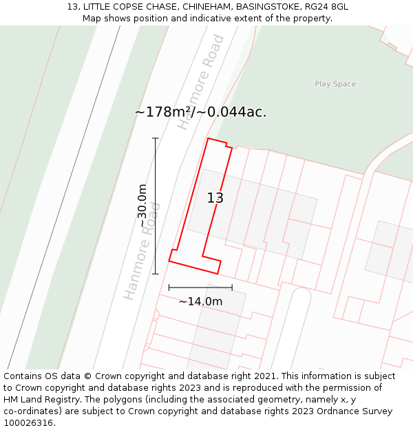 13, LITTLE COPSE CHASE, CHINEHAM, BASINGSTOKE, RG24 8GL: Plot and title map