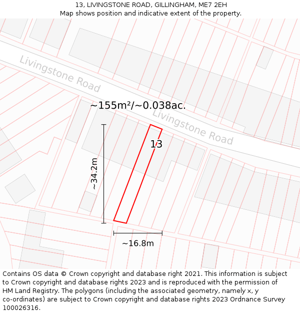 13, LIVINGSTONE ROAD, GILLINGHAM, ME7 2EH: Plot and title map