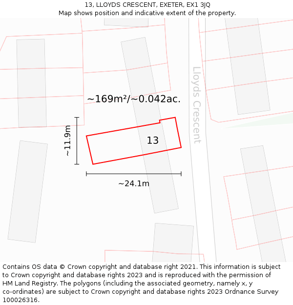 13, LLOYDS CRESCENT, EXETER, EX1 3JQ: Plot and title map