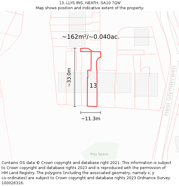 13, LLYS IRIS, NEATH, SA10 7QW: Plot and title map