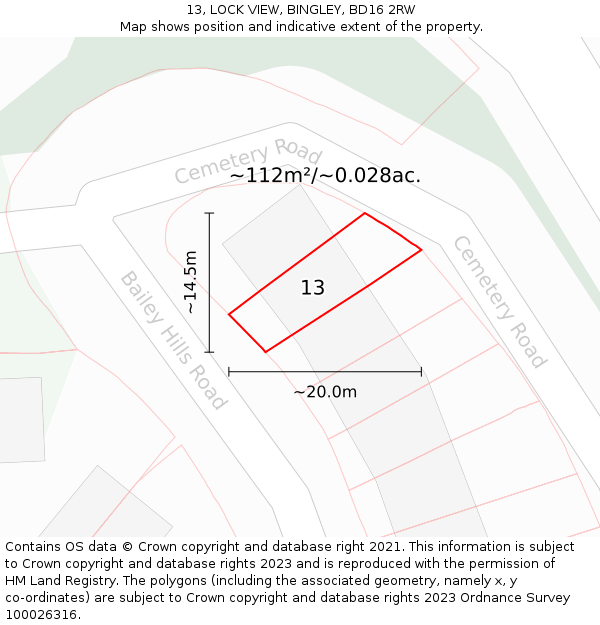 13, LOCK VIEW, BINGLEY, BD16 2RW: Plot and title map