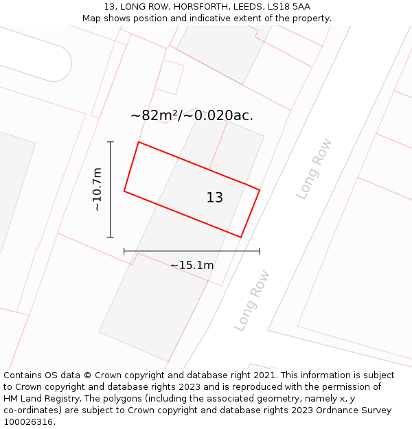 13, LONG ROW, HORSFORTH, LEEDS, LS18 5AA: Plot and title map