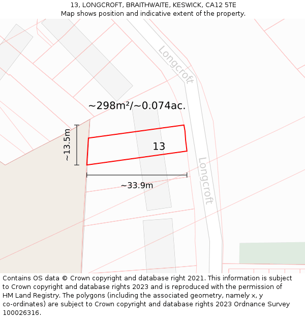 13, LONGCROFT, BRAITHWAITE, KESWICK, CA12 5TE: Plot and title map