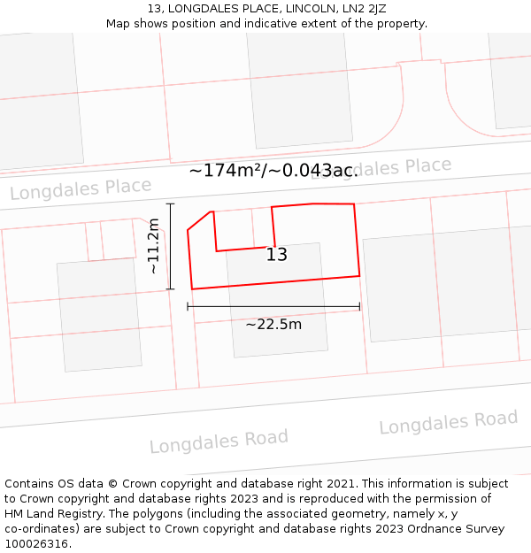 13, LONGDALES PLACE, LINCOLN, LN2 2JZ: Plot and title map