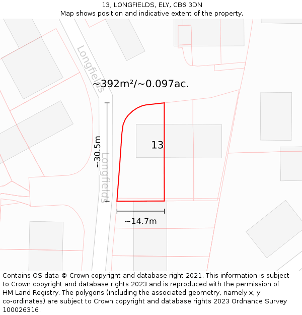 13, LONGFIELDS, ELY, CB6 3DN: Plot and title map