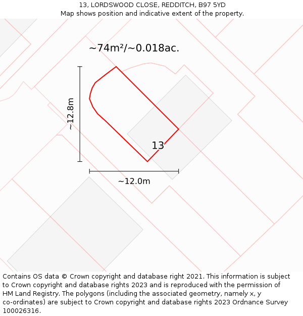 13, LORDSWOOD CLOSE, REDDITCH, B97 5YD: Plot and title map