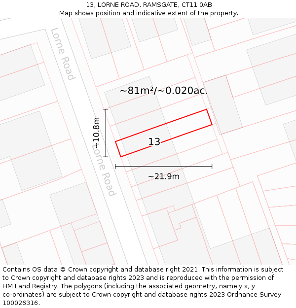 13, LORNE ROAD, RAMSGATE, CT11 0AB: Plot and title map