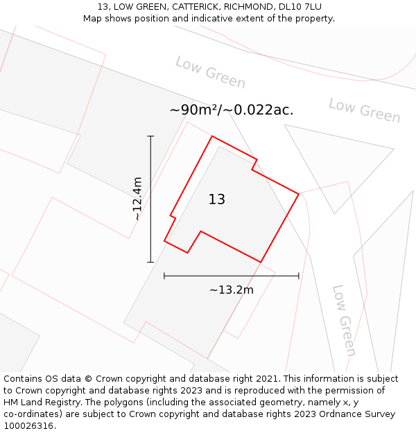 13, LOW GREEN, CATTERICK, RICHMOND, DL10 7LU: Plot and title map