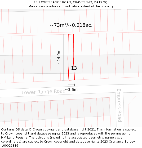 13, LOWER RANGE ROAD, GRAVESEND, DA12 2QL: Plot and title map