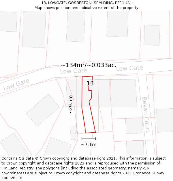 13, LOWGATE, GOSBERTON, SPALDING, PE11 4NL: Plot and title map