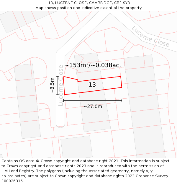 13, LUCERNE CLOSE, CAMBRIDGE, CB1 9YR: Plot and title map