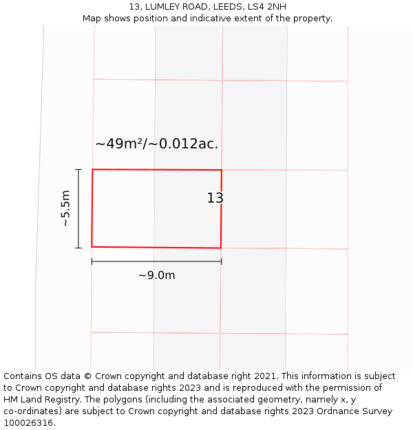 13, LUMLEY ROAD, LEEDS, LS4 2NH: Plot and title map