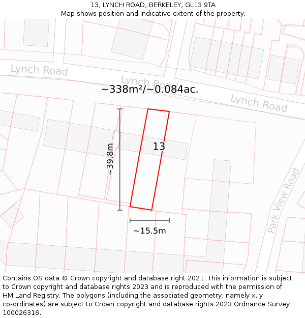13, LYNCH ROAD, BERKELEY, GL13 9TA: Plot and title map