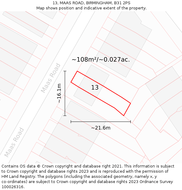 13, MAAS ROAD, BIRMINGHAM, B31 2PS: Plot and title map